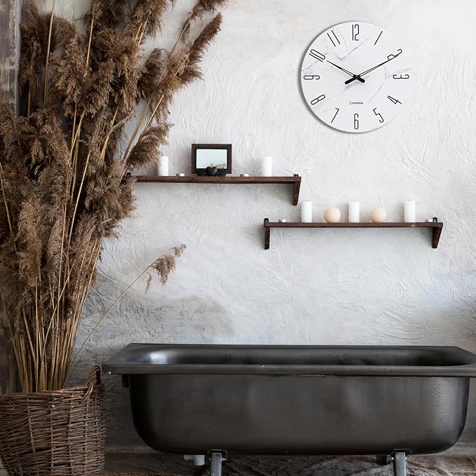 Crosstime Wall Clock White Marble Theme Modern Decorative Waterproof Glass Clock - Image 6