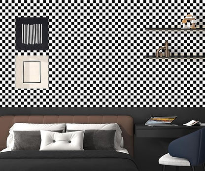 Modern Peel and Stick Wallpaper Black and White Mosaic Checkered Contact Paper - Image 6
