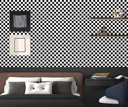 Modern Peel and Stick Wallpaper Black and White Mosaic Checkered Contact Paper - Image 6