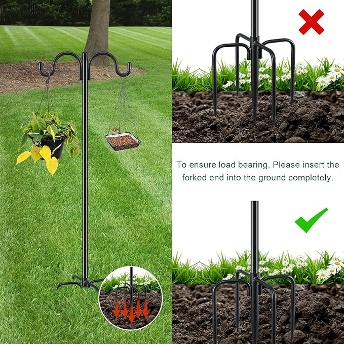 Gtongoko Double Shepherds Hook for Outdoor, 2 Pack 108 Inch Heavy Duty Bird Feeder Pole 3/4 Inch Thick Garden Hooks for Hanging Hummingbird Feeder, Plant Baskets, Solar Light Lanterns