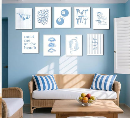 9Pcs Coastal Granddaughter Wall Art Posters Blue Oyster Bikini 8 Ball Leopard - Image 6