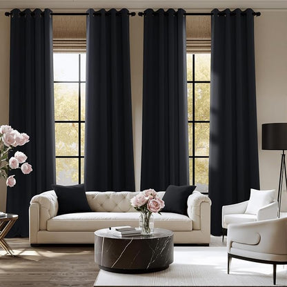 NICETOWN 95 Inch Blackout Curtains, Grommet 2 Panels Thermal Insulated Black - Image 2