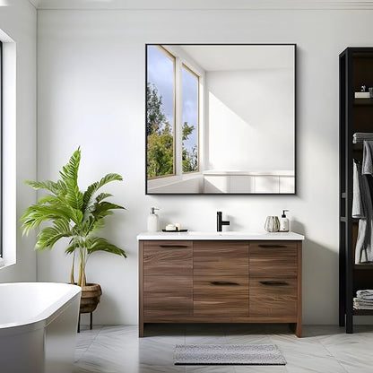 KOCUUY Black Square Mirror, Large Black Wall Mounted Mirror, Metal Framed Mirror - Image 3
