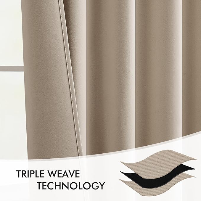 MIULEE Taupe Back Tab Blackout Curtains 120 Inch Long 2 Panels Set - Image 7