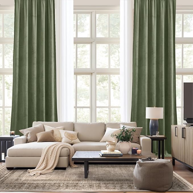 NICETOWN Sage Green Velvet Curtains 102 inches Long 2 Panels, Elegant and Sleek - Image 5