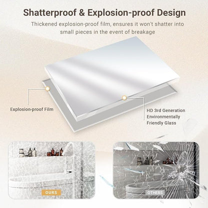 48 x 30 Beveled Bathroom Mirror, Shatterproof Rectangle Mirror, Metal Framed - Image 7