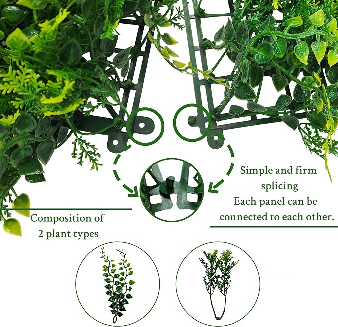 ODTORY Artificial Plants Hedge Wall Panels：20x20 Inch 8P UV-Anti Greenery - Image 3