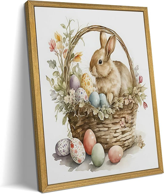 Easter Bunny Wall Art, Vintage Easter Bunny Eggs Poster Print Wall Decor by Unknown