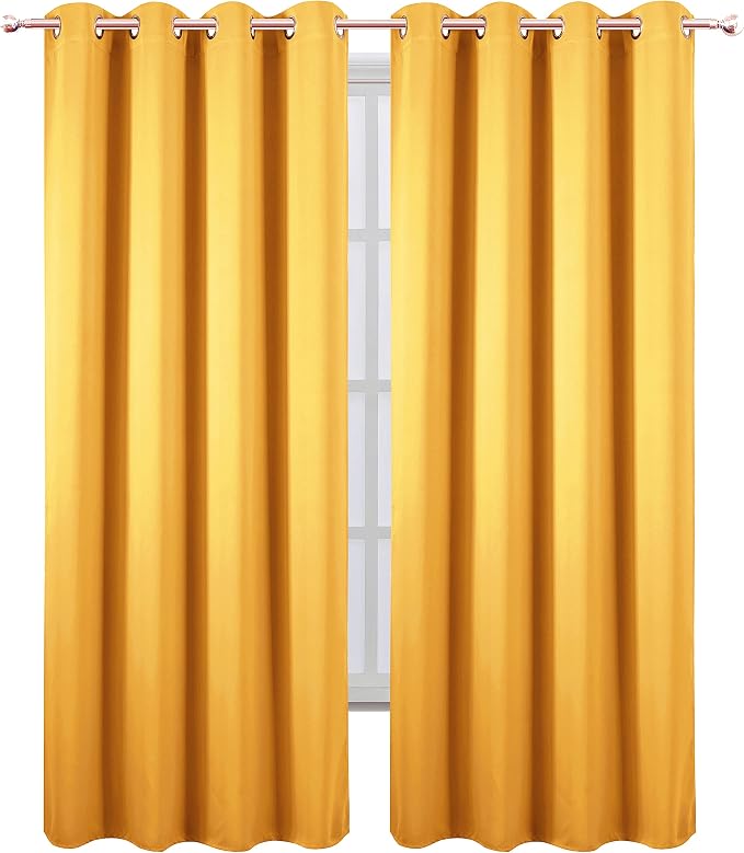 LEMOMO Blackout Curtains 66 x 84 inch/Yellow Curtains Set of 2 Panels/Thermal - Image 2