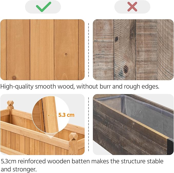 Yaheetech 43.5″ L × 16″ W × 14″ H Wooden Raised Garden Bed, Horticulture Rectangular Garden Planter Outdoor, Raised Planter Box for Patio/Yard/Greenhouse Vegetable/Flower/Herbs, Light Brown,2pcs