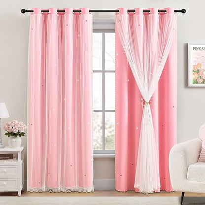 XiDi Pink Curtains for Bedroom Decor, Baby Pink Kids Blackout Curtains for by Addsomecolortolife