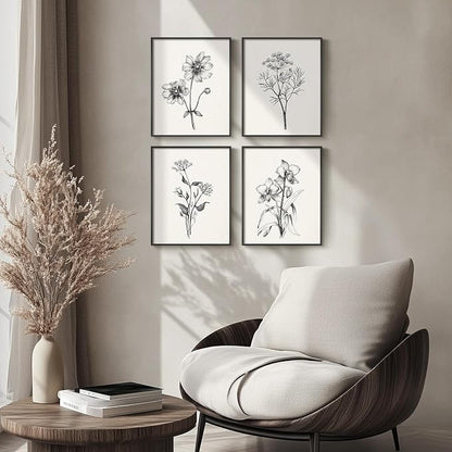 Framed Black and White Floral Wall Art - Image 4
