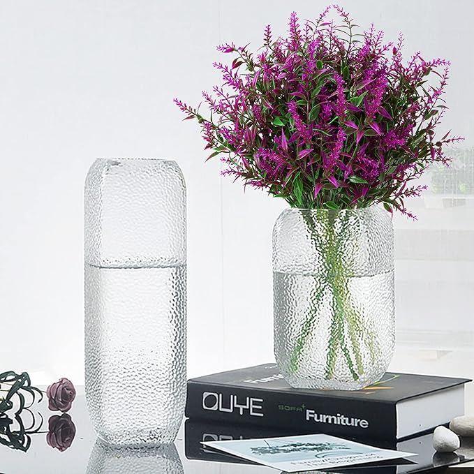 8 Pack Artificial Plants Flowers Grass Shrubs Lavender No Fade Faux Plastic Flowers Outdoor for Farmhouse Garden Porch Patio Indoor Wedding Decoration Greenery Fake Plants uv Resistant