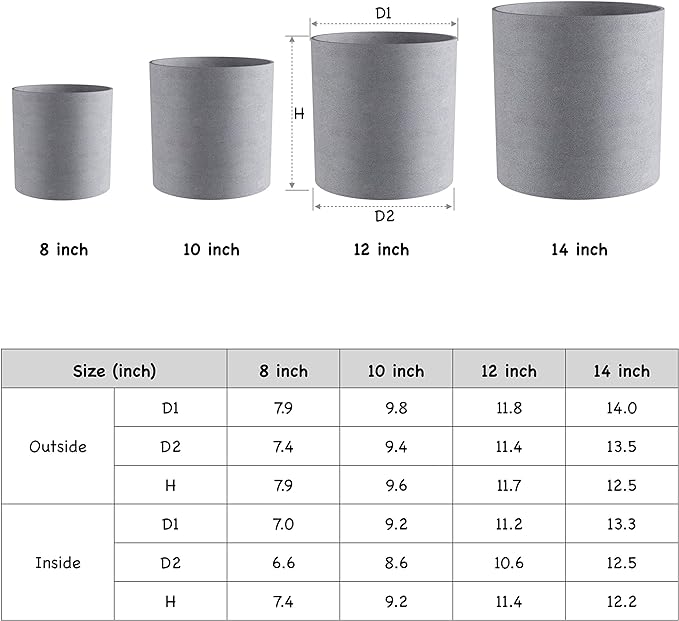 FaithLand Plant Pot 12 inch - Perfectly Fits Mid-Century Modern Plant Stand - Drainage Plug - Gray Planter Pot