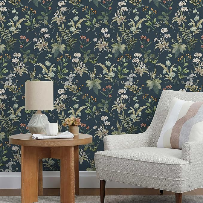 Simon&Siff Vintage Peel and Stick Wallpaper Blue Floral Wallpaper Wildflowers - Image 5