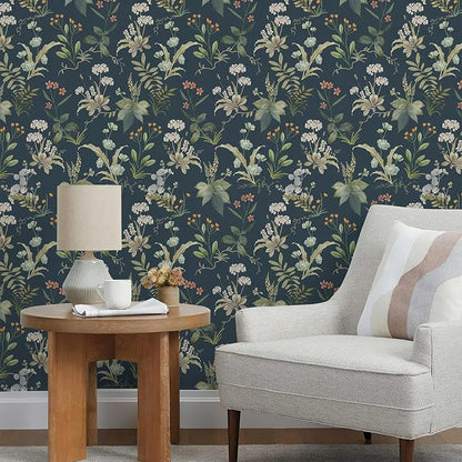 Simon&Siff Vintage Peel and Stick Wallpaper Blue Floral Wallpaper Wildflowers - Image 5