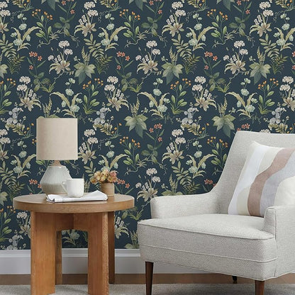 Simon&Siff Vintage Peel and Stick Wallpaper Blue Floral Wallpaper Wildflowers by SimonSiff