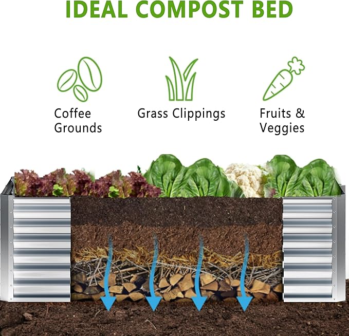 EKX 8x2x2FT Galvanized Raised Garden Bed, Raised Garden Bed Kit-Metal Planter Box Outdoor,Planting for Vegetables, Fruits,Herbs, Flowers-Slive