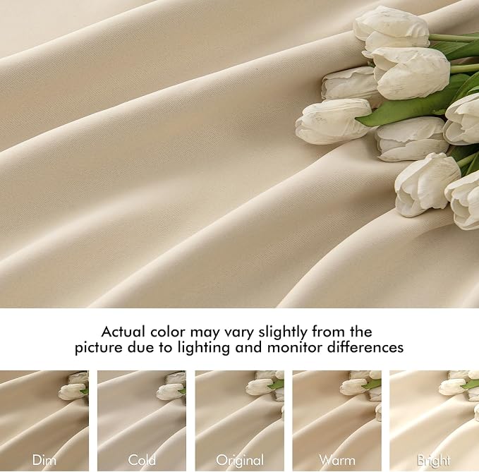 MIULEE Cream Beige Back Tab Light Blocking Curtains 132 Inch Length 2 Panels Set - Image 8