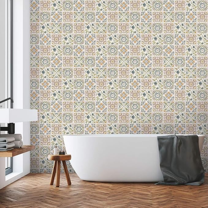 Wudnaye Bohemian Wallpaper Peel and Stick Faux Tile Contact Paper 17”×393” Tile - Image 5