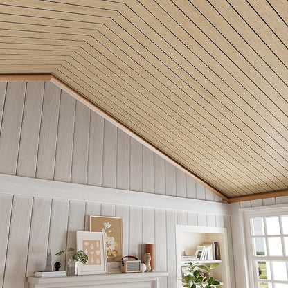 VEELIKE Light Oak Wood Wall Panels Peel and Stick Foam Slat Wallpaper - Image 6