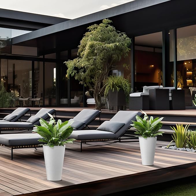 Kante Tall Round Planter Set of 2, 15 Inch Tall Decorative Planter Pots for Outdoor Indoor Garden Patio Front Porch (White)