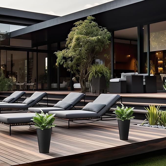 Kante Tall Round Planter Set of 2, 13 Inch Tall Decorative Planter Pots for Outdoor Indoor Garden Patio Front Porch (Black)