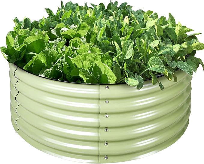 Olle 17" Tall 42" Round Raised Garden Bed Metal Raised Beds for Gardening, Large Planter Box Round Raised Garden Beds Outdoor for Vegetables, Sage Green