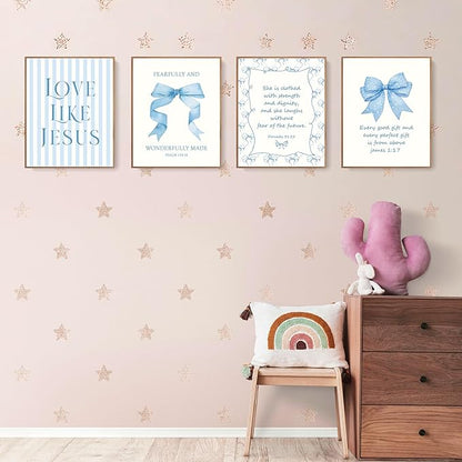 LARTSFRO Coquette Blue Bow Jesus Wall Art Decor Posters, Light Blue Bow - Image 3