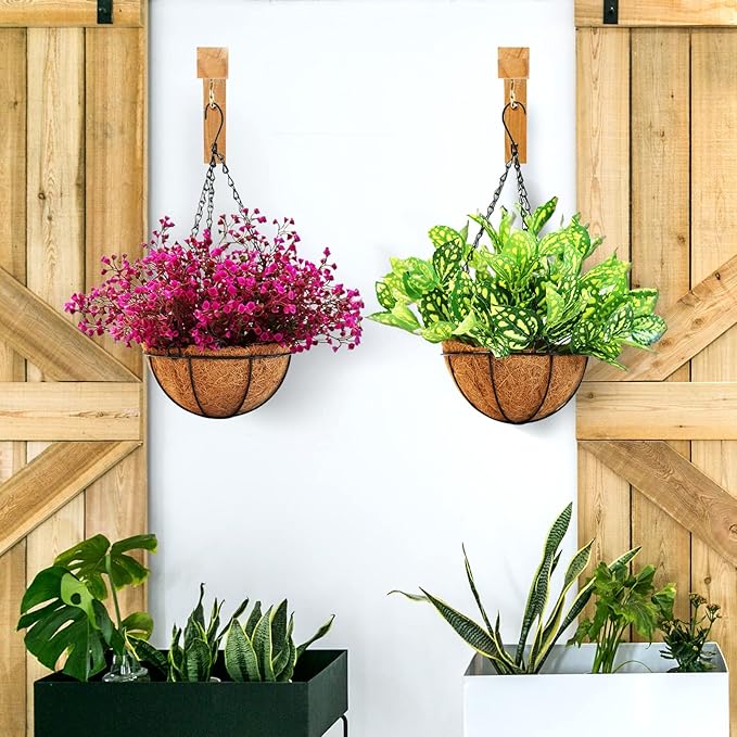 FGSAEOR Macrame Plant Hanger, Hanging Wall Planters for Indoor Plants, Wooden Hanging Basket Hooks for Outdoor Pots Wind Chime Flower Bracket Lanterns Patio Garden Decoration (2-Pack,5-Inch)