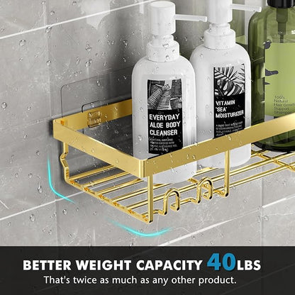 Moforoco Shower Caddy Shelf Organizer Rack, Self Adhesive Black Bathroom - Image 3