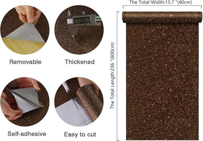 CHIHUT Dark Brown Glitter Wallpaper Peel and Stick Sparkle Glitter Contact - Image 8