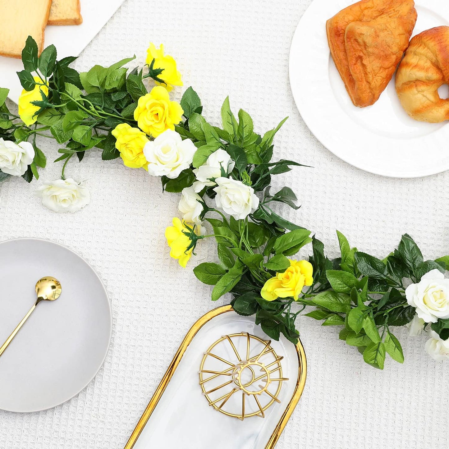 JUSTOYOU 2 Pack (15.8FT) Fake Rose Garland, Artificial Rose Vines Flowers Hanging Silk Rose Vine Wedding Home Backdrop Party Arch Arrangement Decoration