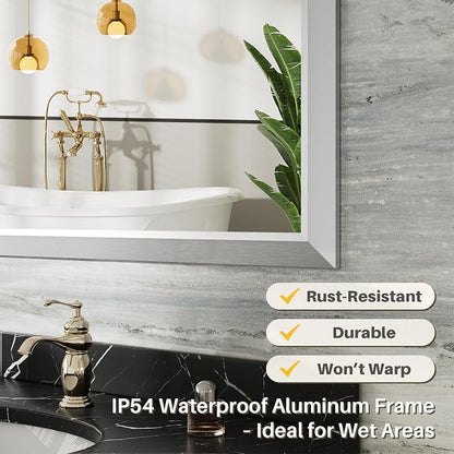 24x36 Inch Brushed Silver Bathroom Mirror - Image 3