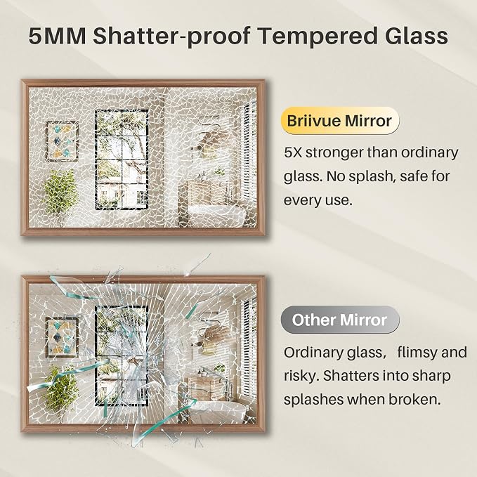 40x32 Inch Bathroom Mirror for Wall, Anti-Rust Walnut Wood Grain Metal Framed - Image 8