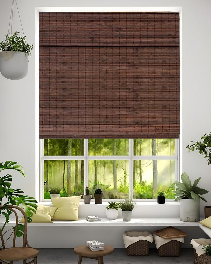 60''W X 72''H Cordless Bamboo Roman Shades by Chryeiiu