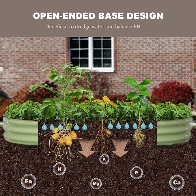 Raised Garden Bed, 8x4x1ft Galvanized Outdoor Planter Beds with Safety Edging and Gloves, Oval Metal Planter Box for Gardening Vegetables Flowers Herb