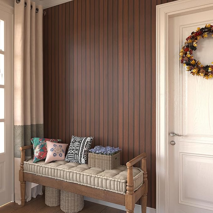 VEELIKE Walnut Wood Slat Peel and Stick Wallpaper Wood Contact Paper - Image 4