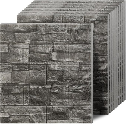 3D Wall Panels Peel and Stick in Black Grey Stone, Textured Faux Brick Wall by Greymond
