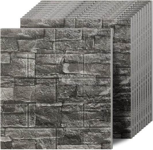 3D Wall Panels Peel and Stick in Black Grey Stone, Textured Faux Brick Wall by Greymond