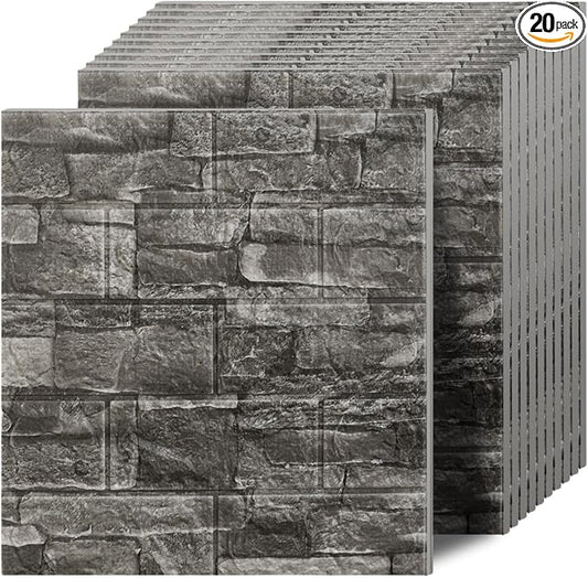 3D Wall Panels Peel and Stick in Black Grey Stone, Textured Faux Brick Wall by Greymond