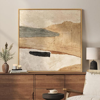Framed Neutral Abstract Wall Art, Large Modern Canvas Prints Paintings Artwork by Cuspin