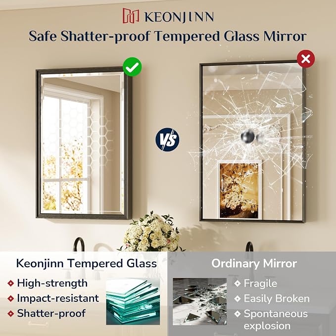 Keonjinn 72" x 36" Large Black Bathroom Vanity Mirror, Brushed Black Framed - Image 6