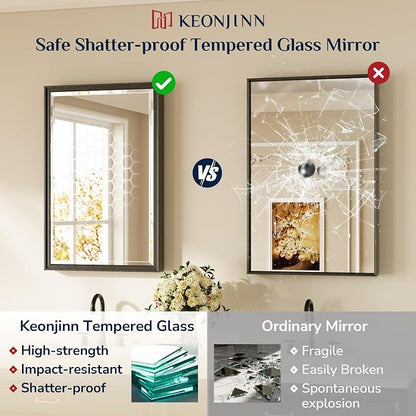 Keonjinn Black Framed Mirror 40" x 30", Decorative Aluminum Alloy Frame - Image 6