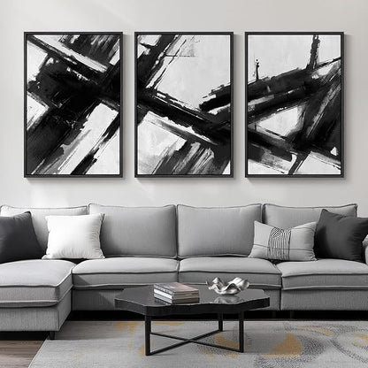 Large Framed Black and White Abstract Canvas Wall Art by Cuspin