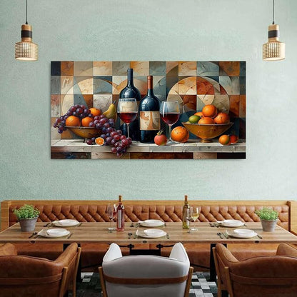 Geometric Kitchen Wall Art Abstract Wine Canvas Prints Red Wine Glass and Fruit - Image 5
