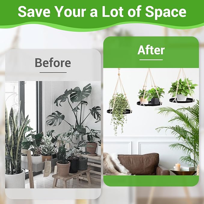 SUREAM 2 Packs Indoor Outdoor Hanging Plant Holder, Plant Holder Shelf with Large Tray, Plant Hanging Basket for Indoor Outdoor Plants, Window Wall Ceiling Home Decor (No Plant/Pot Included)