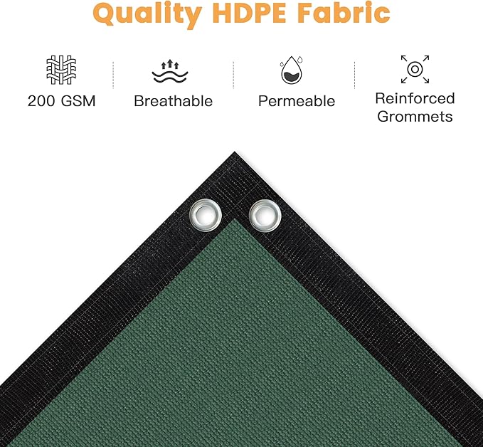 VICLLAX Shade Fabric Sun Shade Cloth with Every 2 FT Grommets for Patio Garden Pergola Cover Canopy 14x14 FT, Dark Green