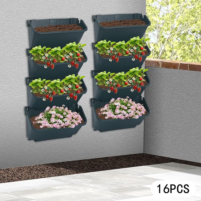 Vertical Wall Planter with 16 Pots, Hanging Garden Plant Flowerpot Holder - Image 9