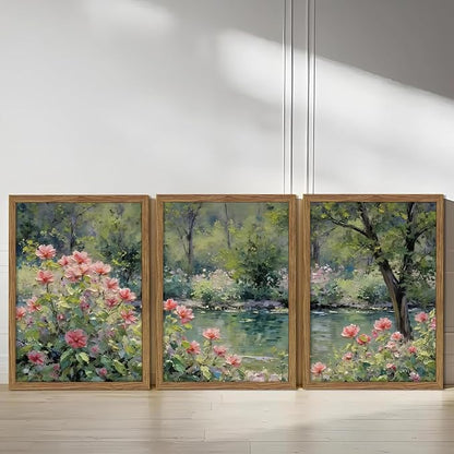 Framed Monet Wall Art Set of 3, Impressionist Botanical Floral Canvas Wall Decor - Image 9